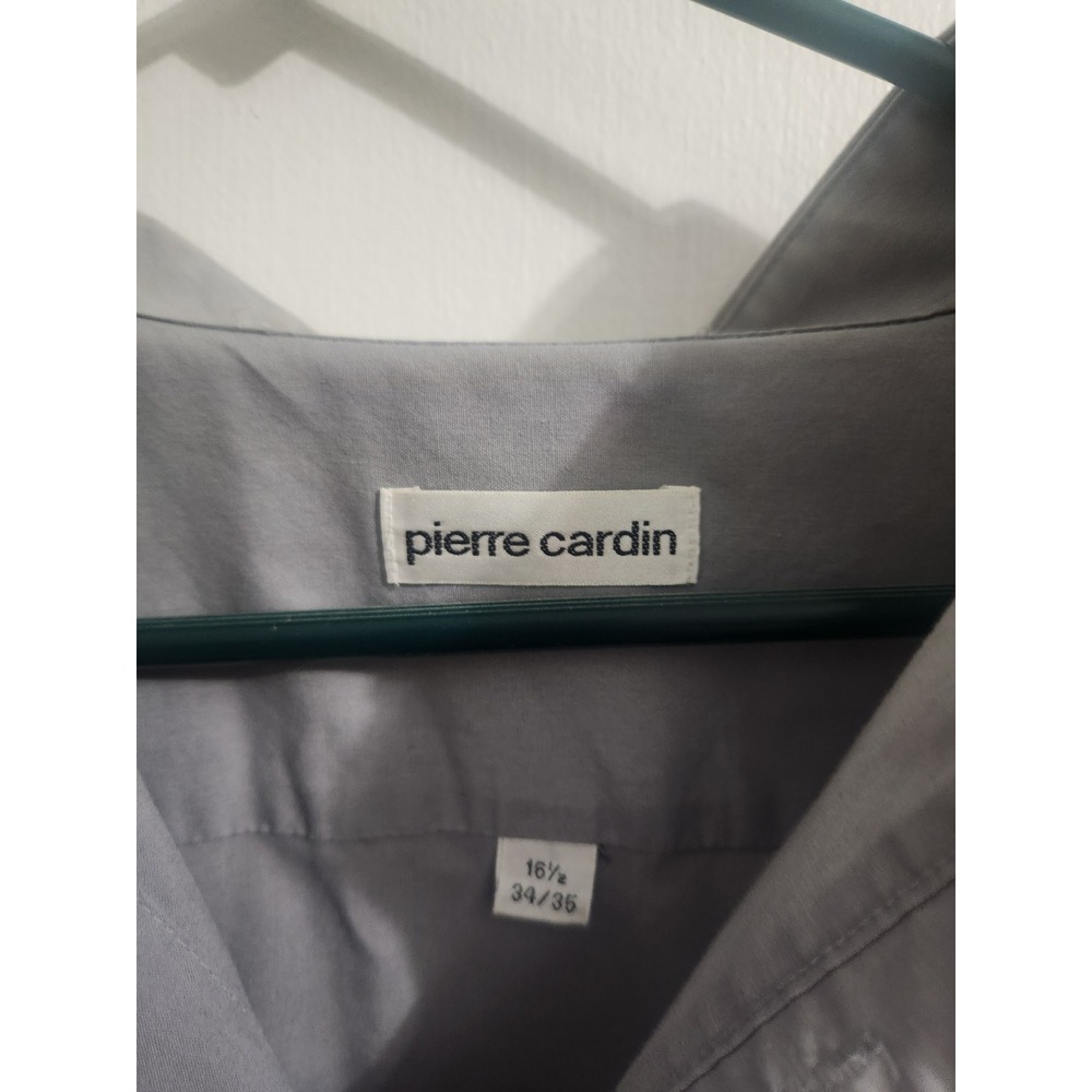 Pierre Cardin Mens Gray Long Sleeve Button Down Dress Shirt 16.5 34/35 Pocket - Picture 2 of 5